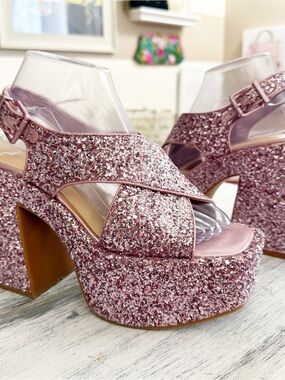 Gianni Bini Rose Pink Glitter Platform Block heel size 7M